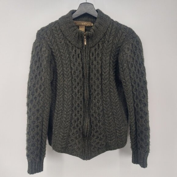 Inis Craft Wool Cableknit Cardigan Size Medium Green - Picture 1 of 4